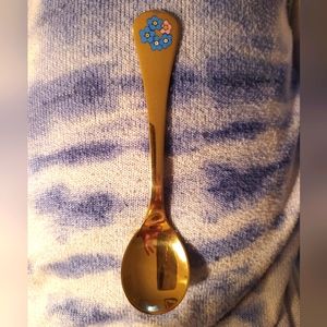 Georg Jensen 1983 Gilded Sterling Silver Spoon of the Year w Blue & Pink Flowers